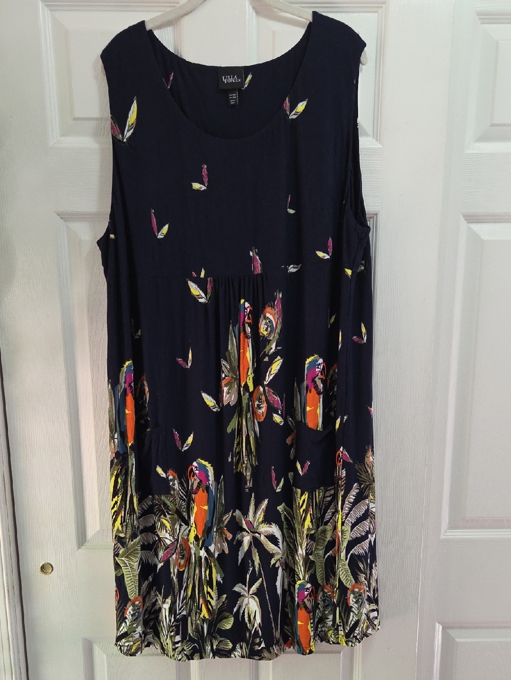 Ulla Popken Navy Bird Of Paridise Print Sleeveless Dress